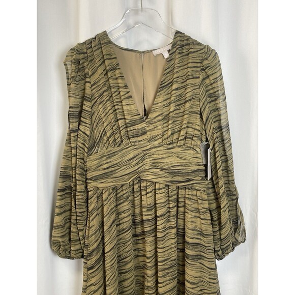 Chelsea28 Split Long Sleeve Tiered Dress In Olive Black Geode Stripe Sz M New - Picture 7 of 11